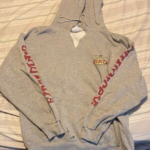 Chauncey’s Gray and Red Men's Hoodie surfing